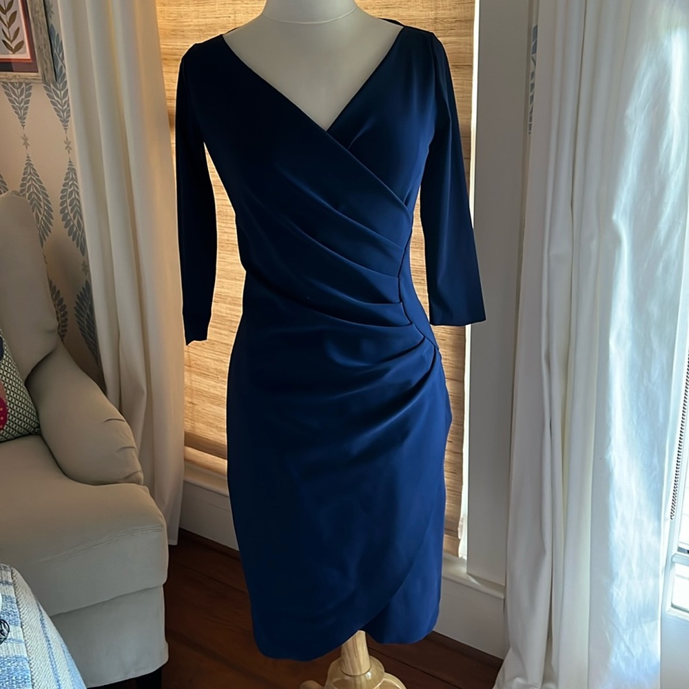 Navy blue, faux wrap dress